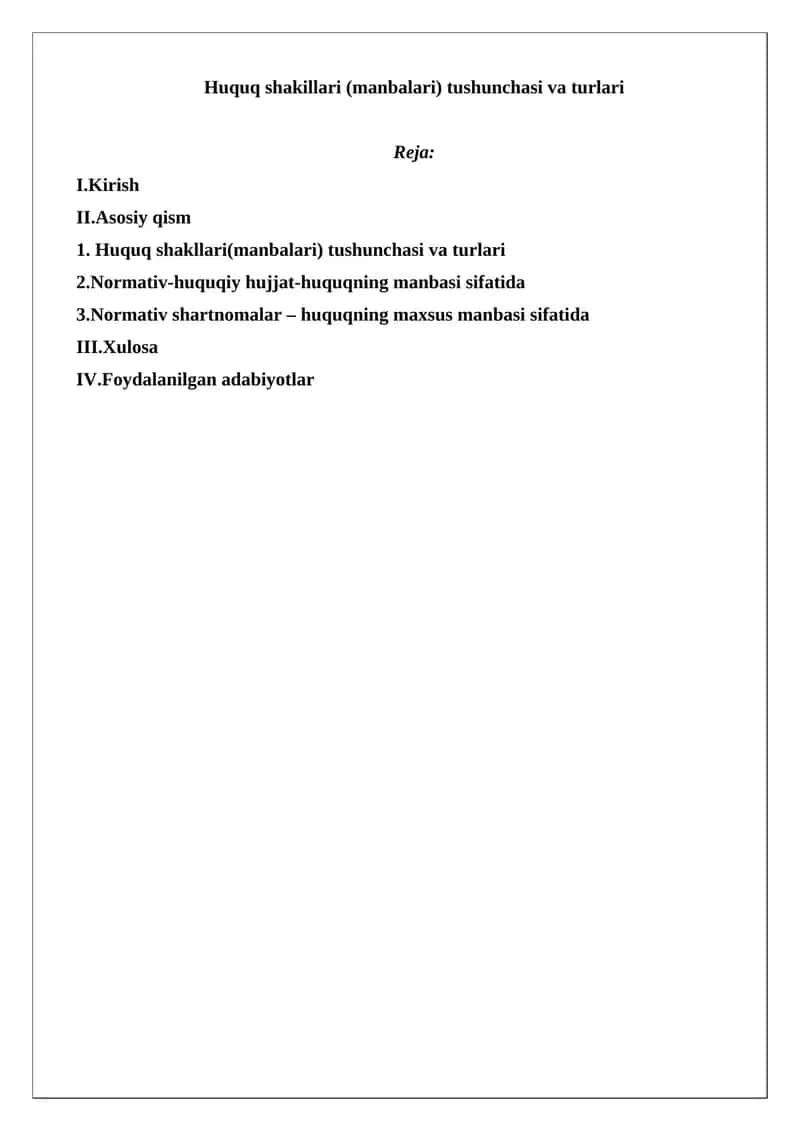 Huquq shakillari (manbalari) tushunchasi va turlari