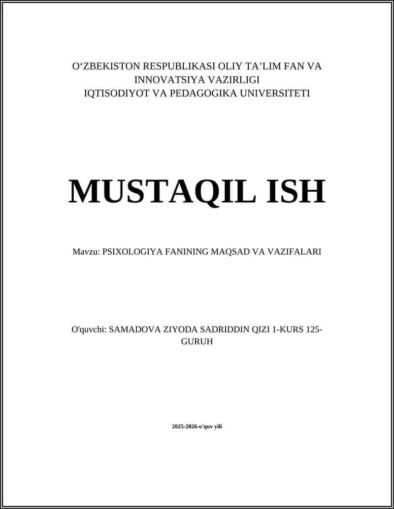 PSIXOLOGIYA FANINING MAQSAD VA VAZIFALARI
