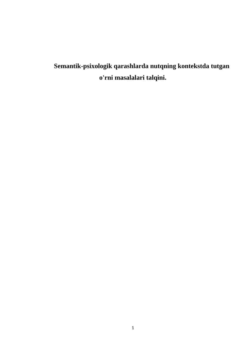 Nutqning Semantik-Psixologik Asoslari