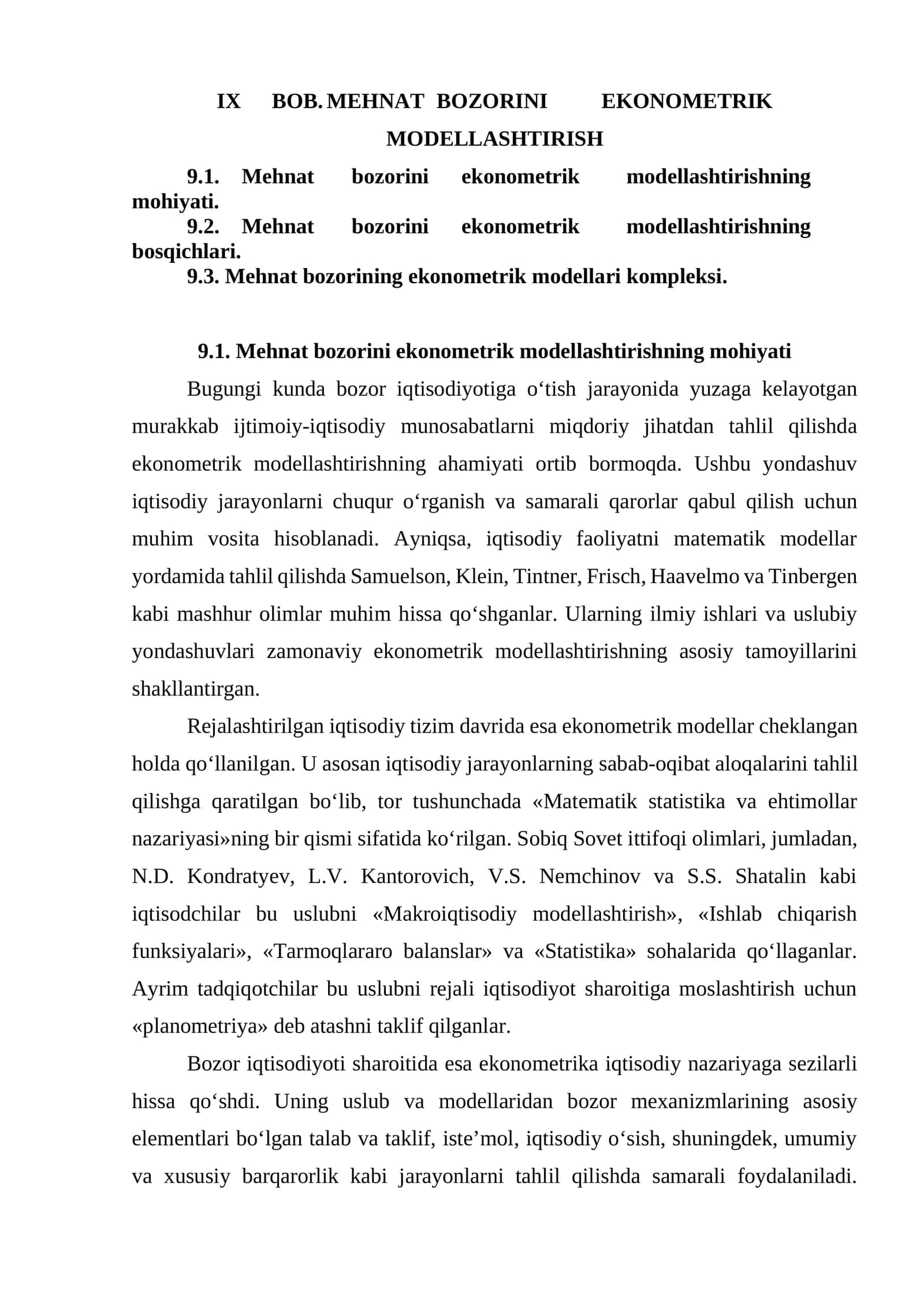 Mehnat bozorini ekonometrik modellashtirish
