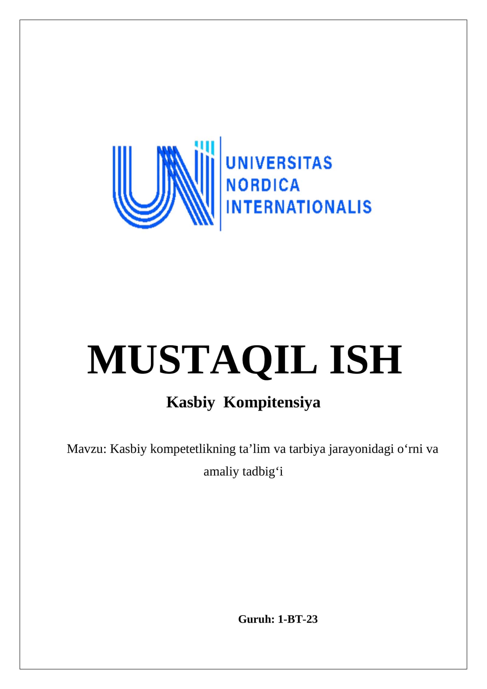 MUSTAQIL ISH Kasbiy Kompitensiya