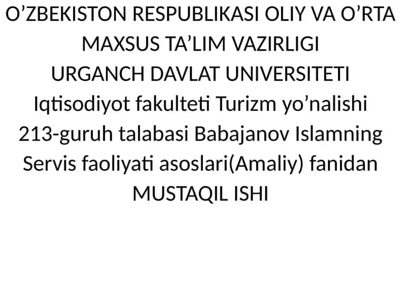RESTORANLARDA MEHMONLAR ISHONCHI. BARLARDAGI SERVIS