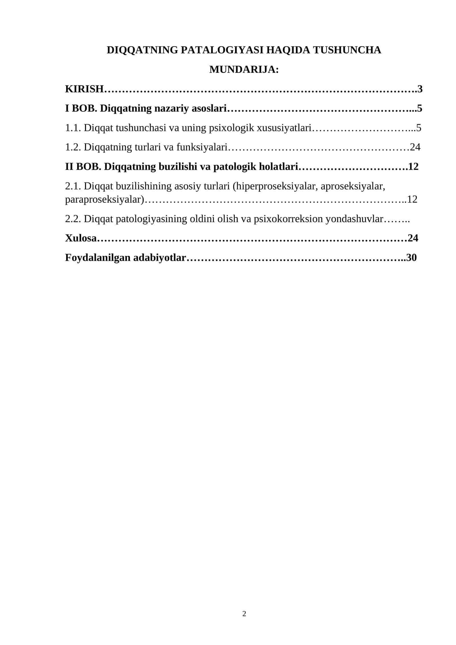 DIQQATNING PATALOGIYASI HAQIDA TUSHUNCHA