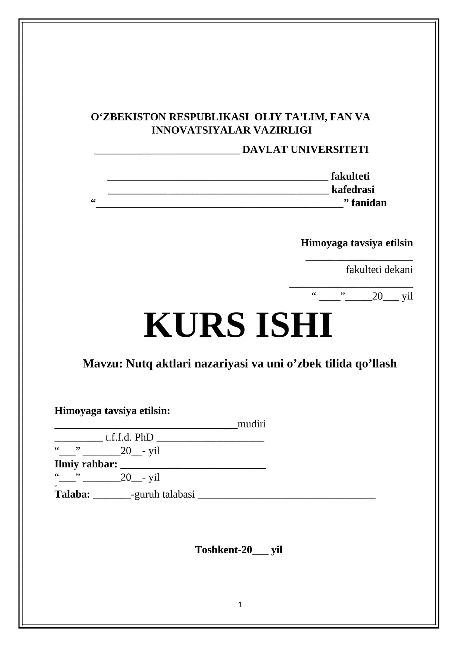 Nutq aktlari nazariyasi va uni o’zbek tilida qo’llash