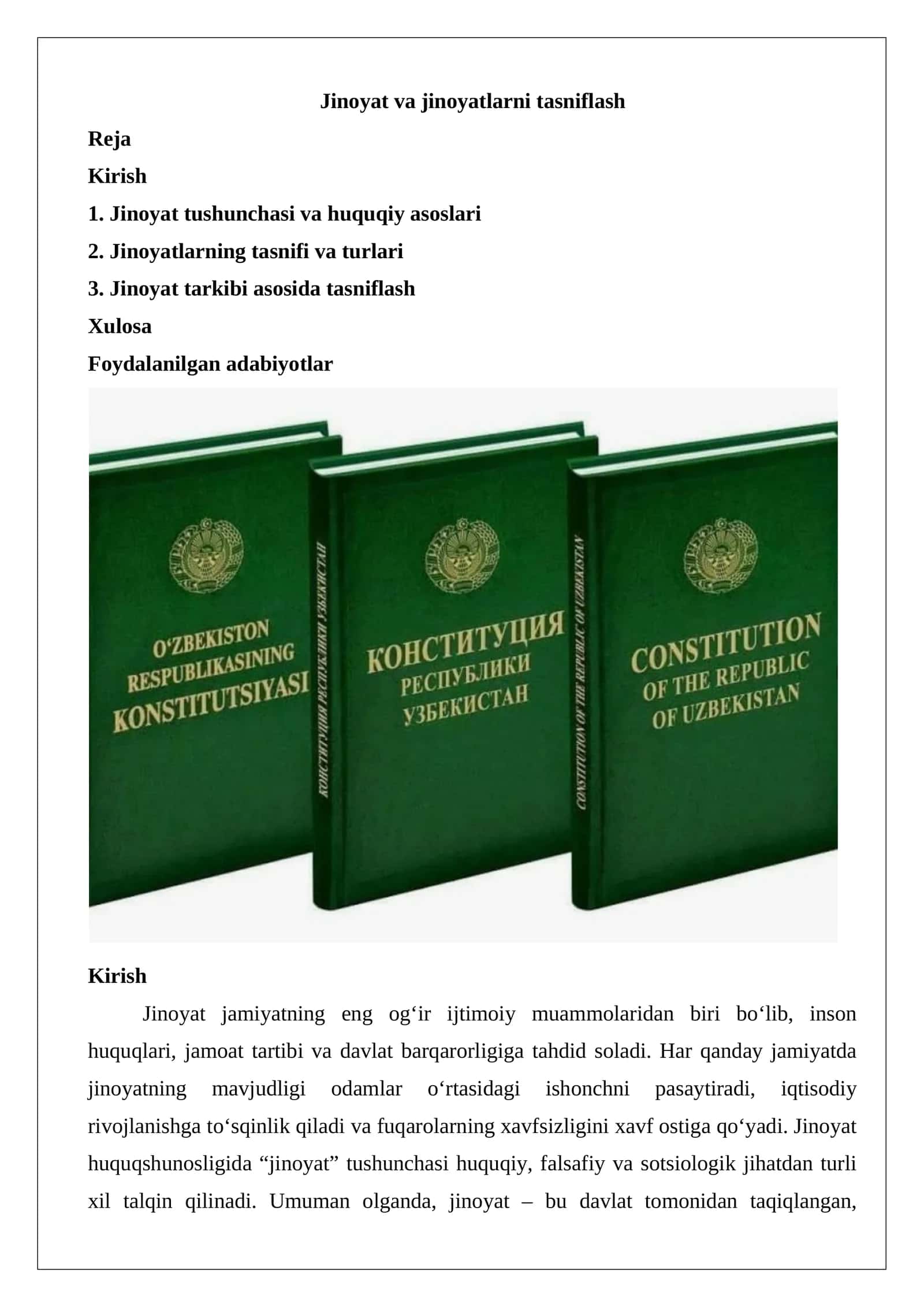 Jinoyat va jinoyatlarni tasniflash