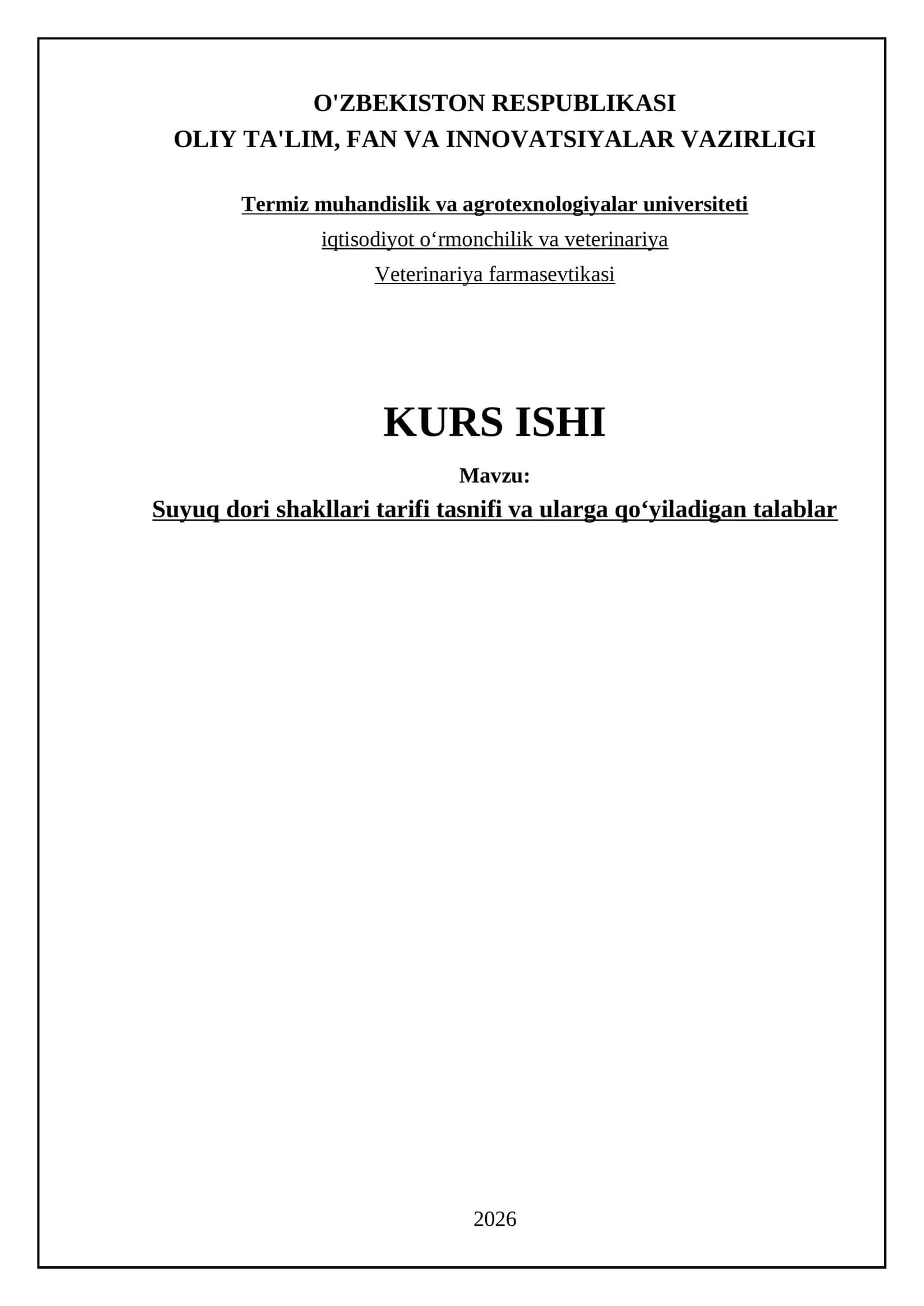 Termiz muhandislik va agrotexnologiyalar universiteti - KURS ISHI