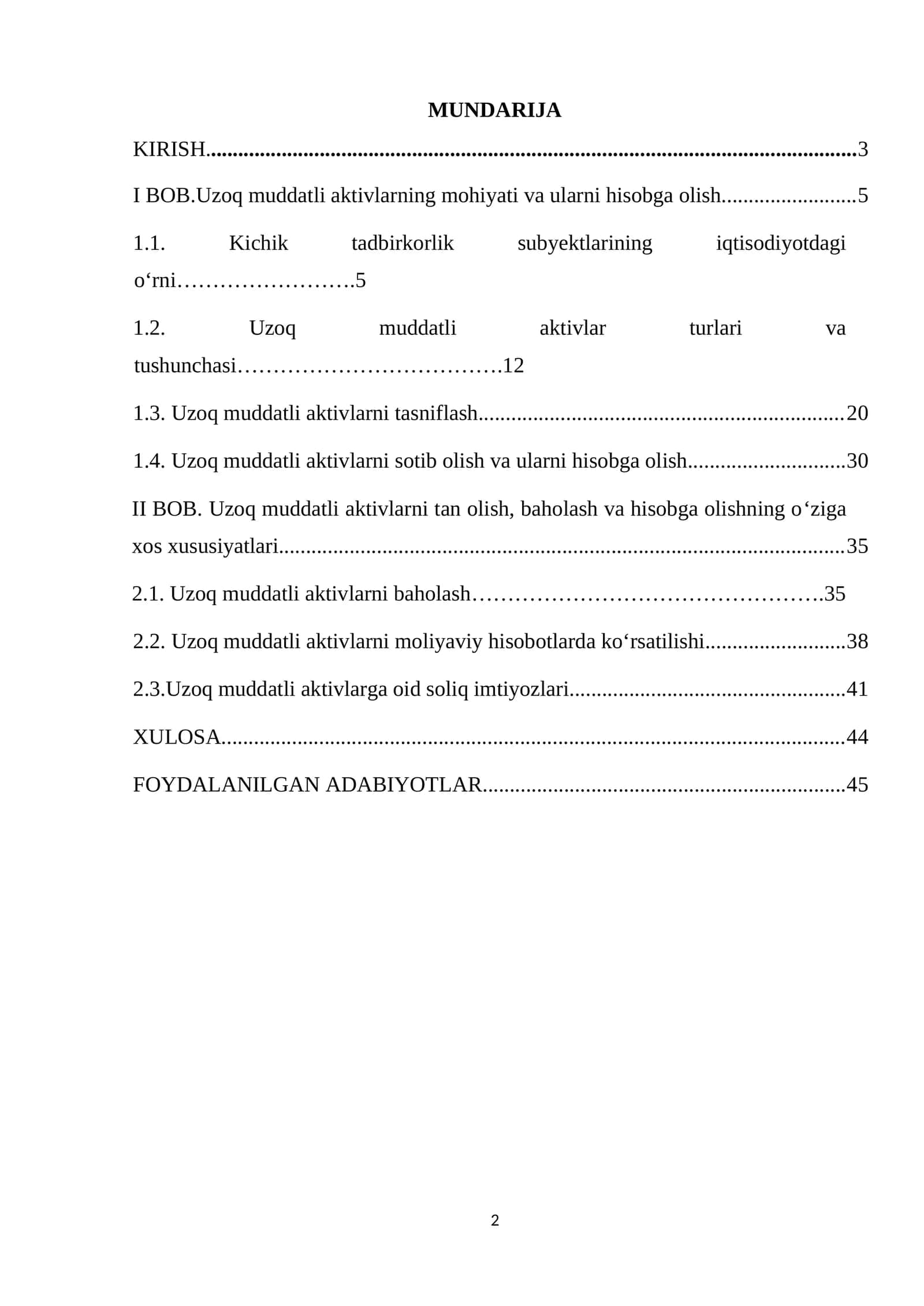 Kichik tadbirkorlik subyektlarida uzoq muddatli aktivlar