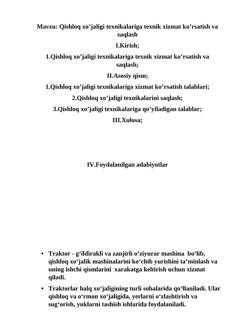 Traktor - g‘ildirakli va zanjirli o‘ziyurar mashina