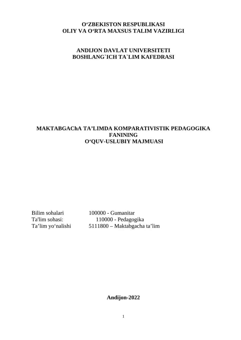 Maktabgacha ta`limda komparativistik pedagogika fani