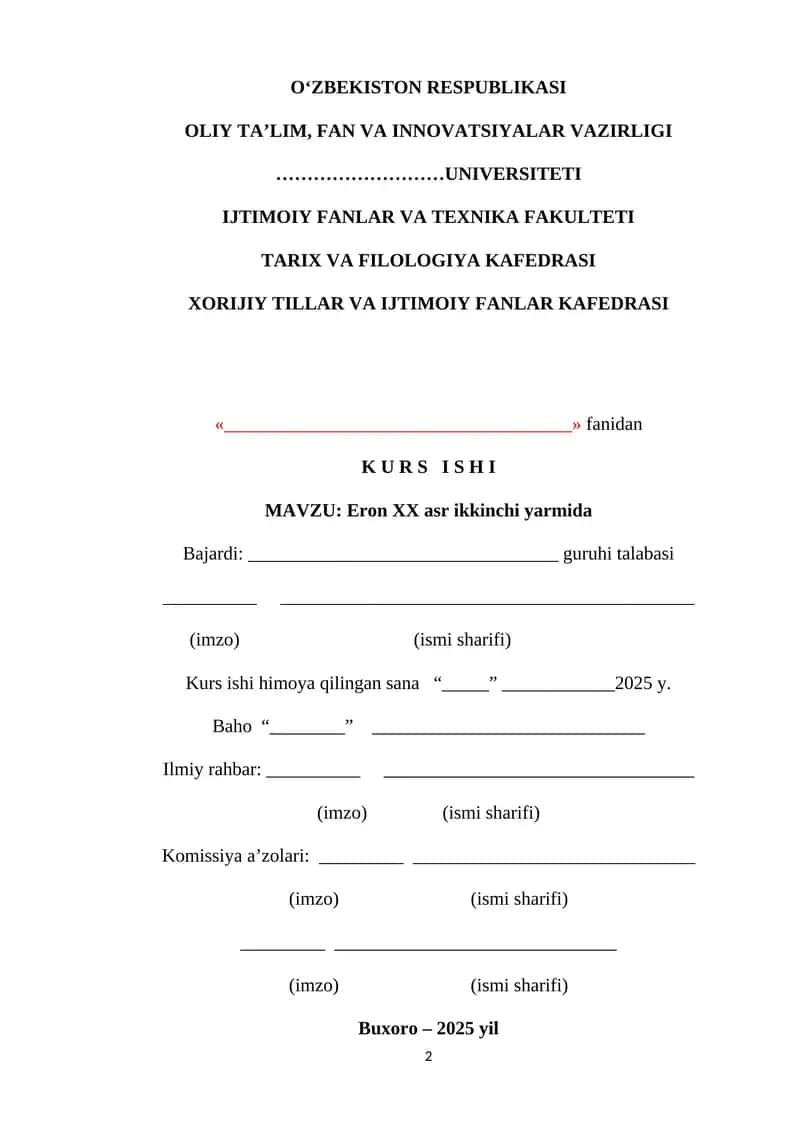 “Eron XX asrning ikkinchi yarmida: