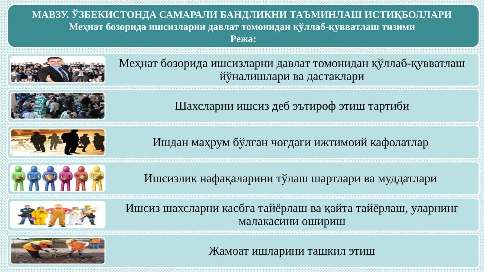 Самарали бандликни таъминлаш истиқболлари
