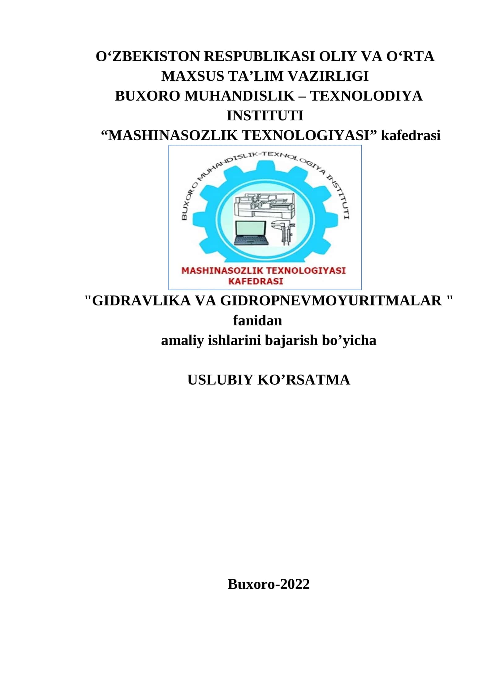 GIDRAVLIKA VA GIDROPNEVMOYURITMALAR