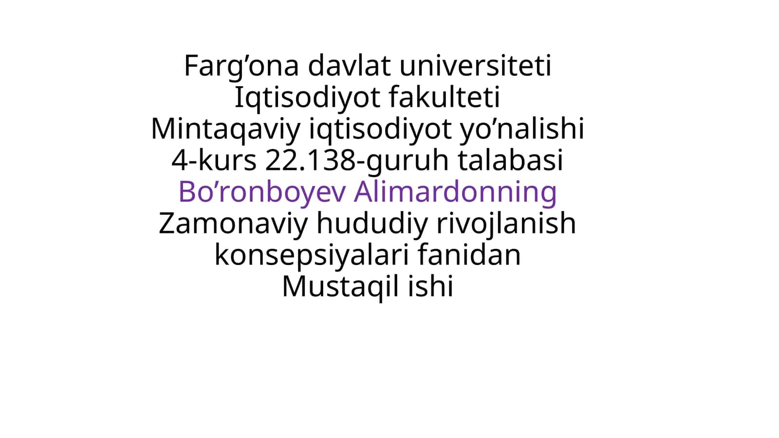 Mintaqaviy iqtisodiyot yo’nalishi