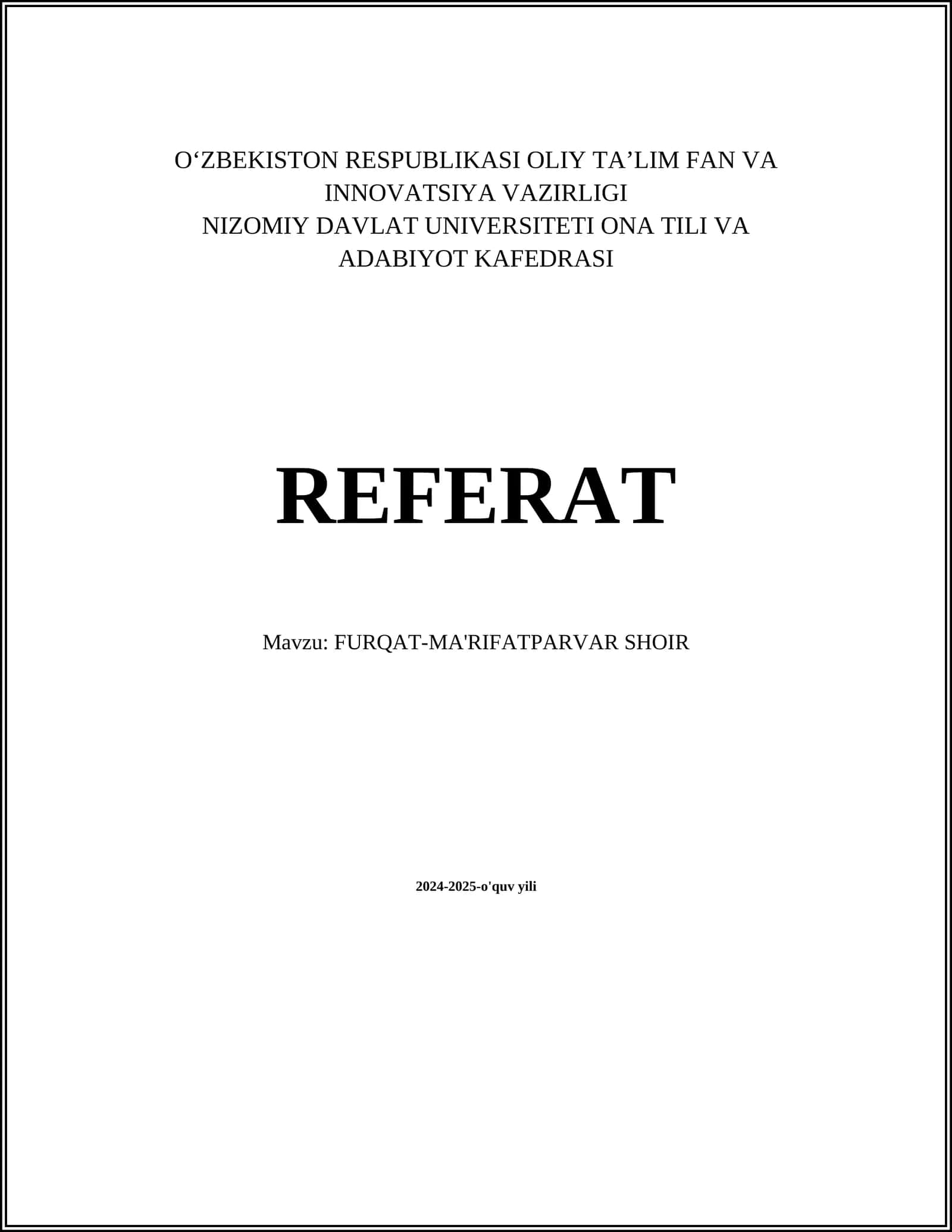 FURQAT-MA'RIFATPARVAR SHOIR