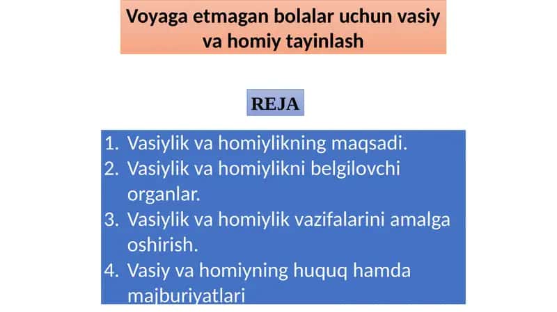 Voyagaеtmagan bolalar uchun vasiy vahomiy tayinlash