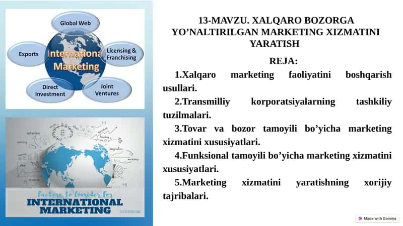 XALQARO BOZORGA YO’NALTIRILGAN MARKETINGXIZMATINI YARATISH