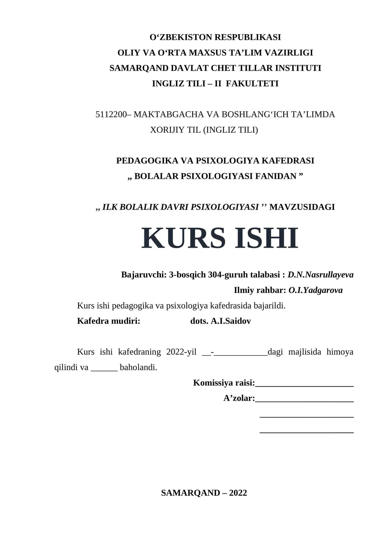 ILK BOLALIK DAVRI PSIXOLOGIYASI