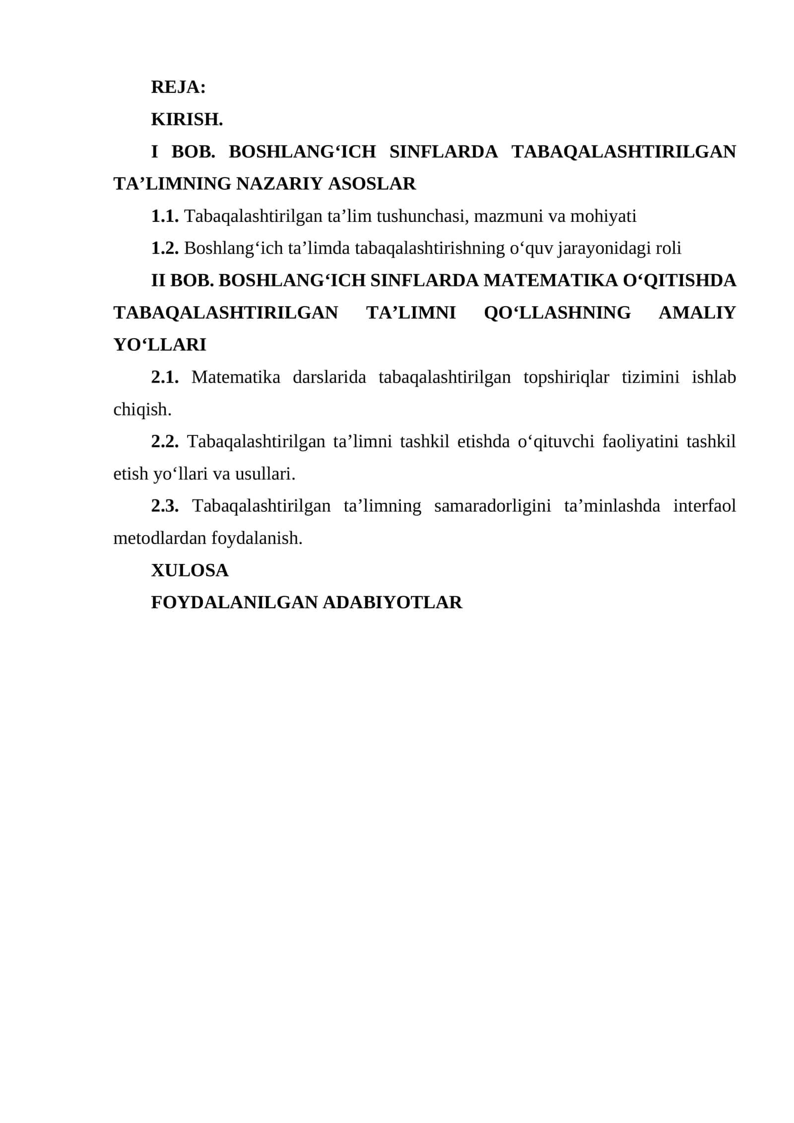 BOSHLANG‘ICH SINFLARDA MATEMATIKA O‘QITISHDA TABAQALASHTIRILGAN TA’LIMNI QO‘LLASHNING AMALIY YO‘LLARI