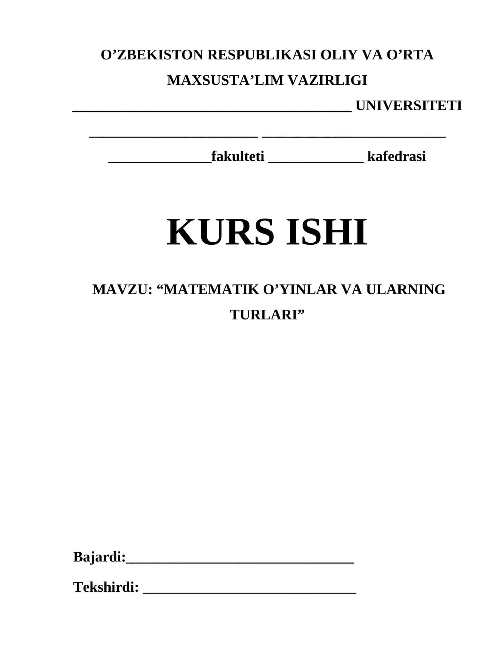 MATEMATIK O’YINLAR VA ULARNING TURLARI