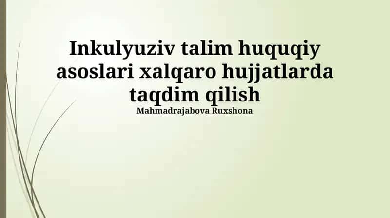 Inkulyuziv talim huquqiy asoslari xalqaro hujjatlarda taqdim qilish