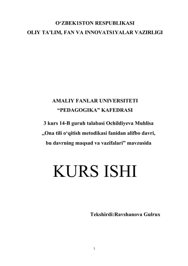 Ona tili oʻqitish metodikasi fanidan alifbo davri,.