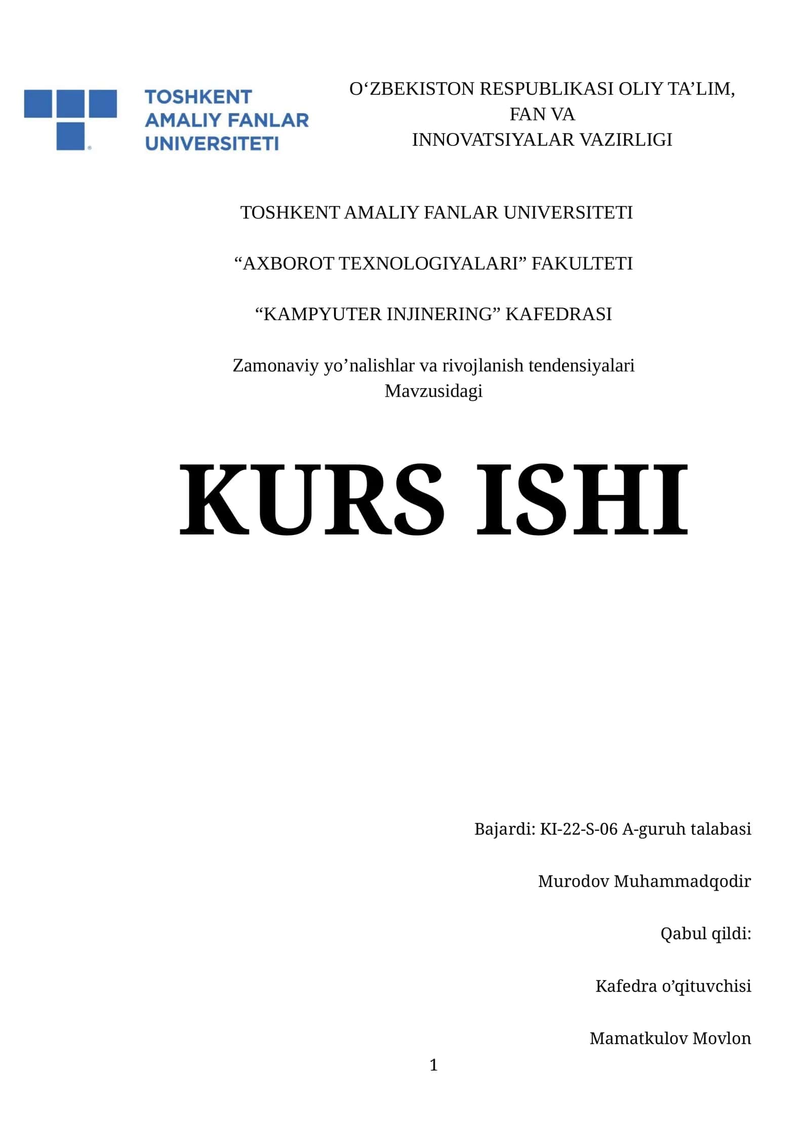 Zamonaviy yo’nalishlar va rivojlanish tendensiyalari