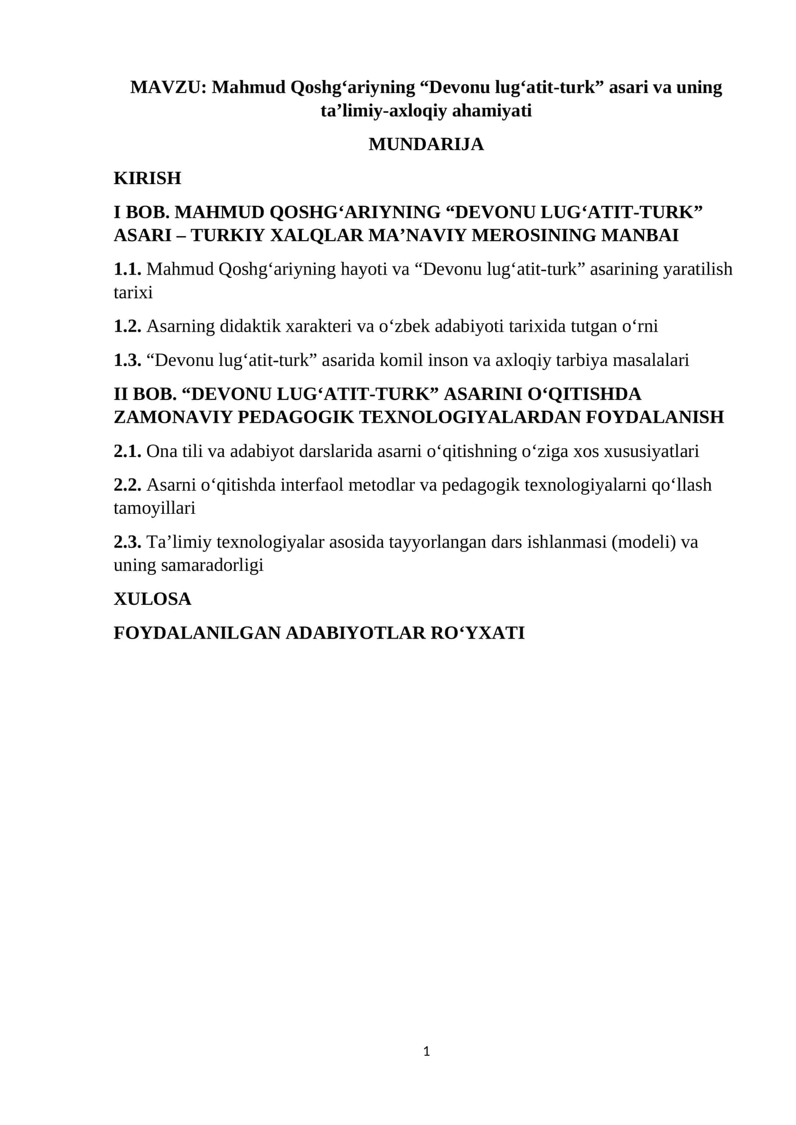 Mahmud Qoshg‘ariyning “Devonu lug‘atit-turk” asari va uning ta’limiy-axloqiy ahamiyati
