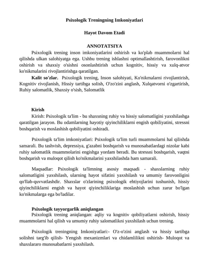 Psixologik Treningning Imkoniyatlari