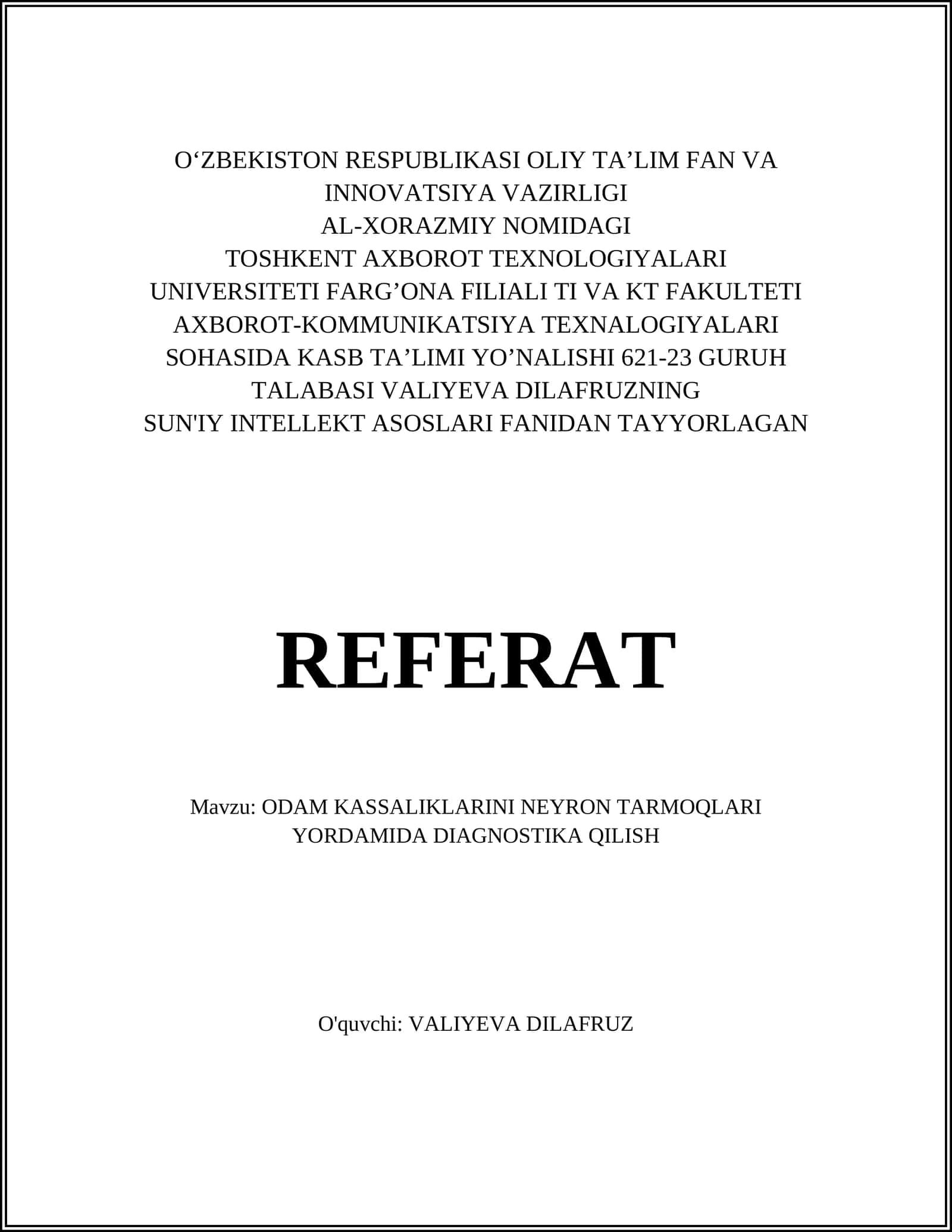 Diagnostika tizimlarida sun'iy intellekt