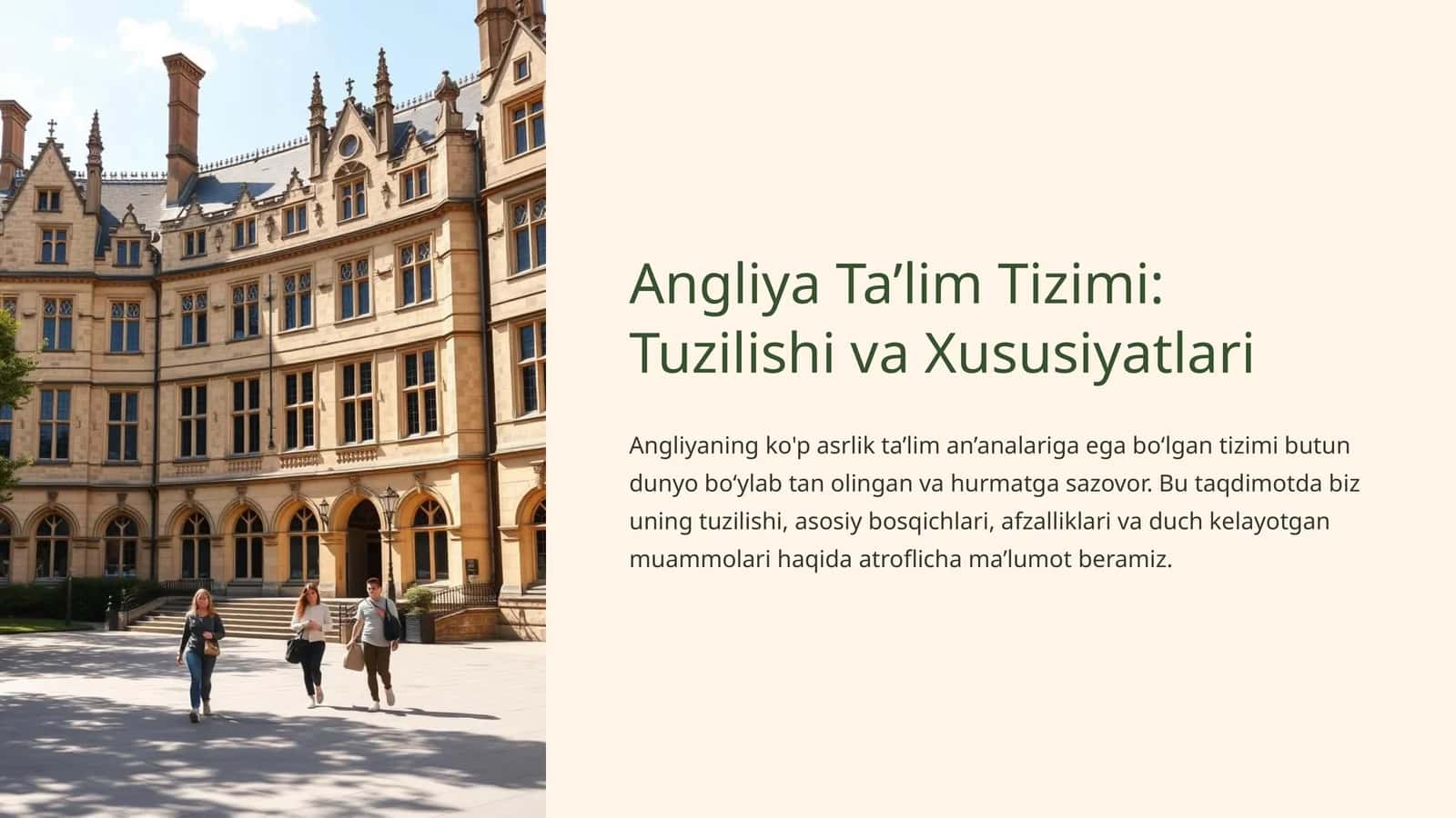 Angliya Ta’lim Tizimi: Tuzilishi va Xususiyatlari