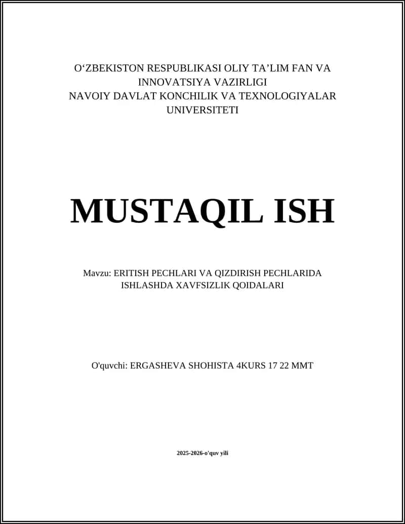 Eritish va qizdirish pechlarida ishlashda xavfsizlik qoidalari