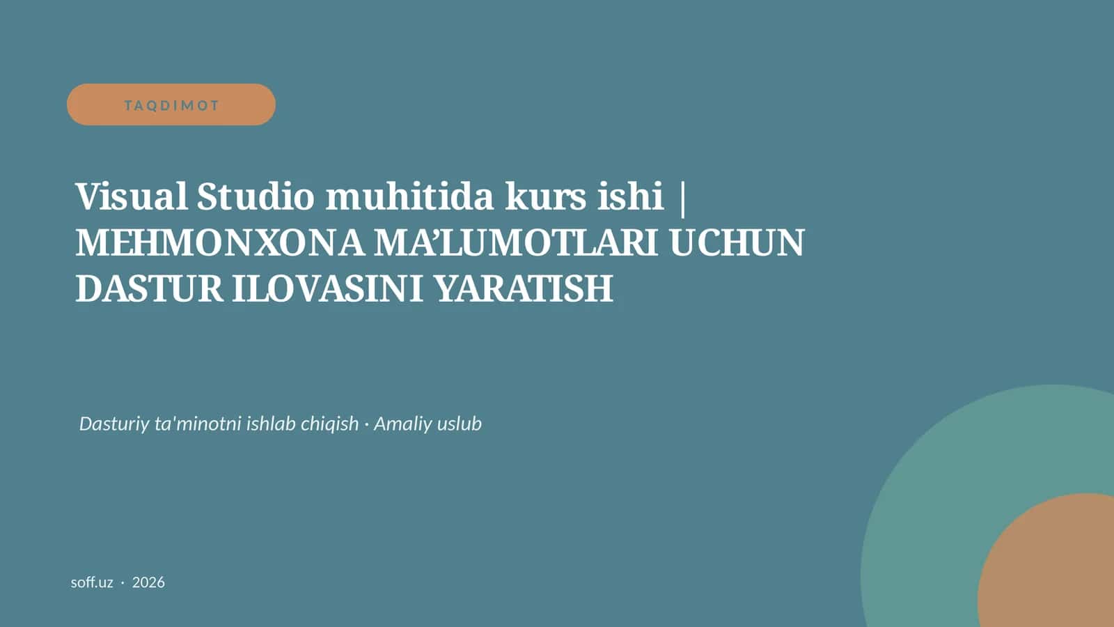 Visual Studio muhitida kurs ishi | MEHMONXONA MA’LUMOTLARI UCHUN DASTUR ILOVASINI YARATISH