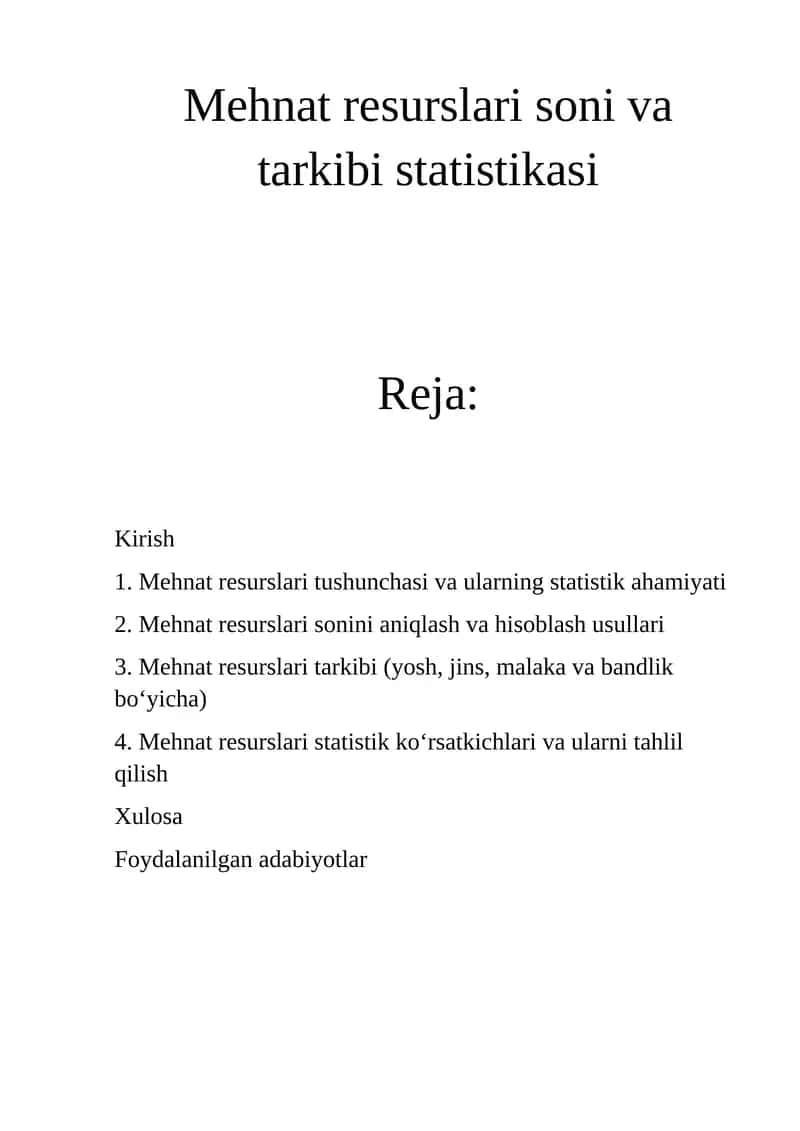 Mehnat resurslari soni va tarkibi statistikasi