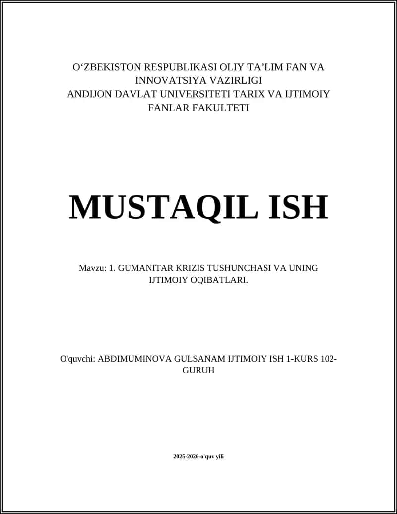 GUMANITAR KRIZIS TUSHUNCHASI VA UNING IJTIMOIY OQIBATLARI