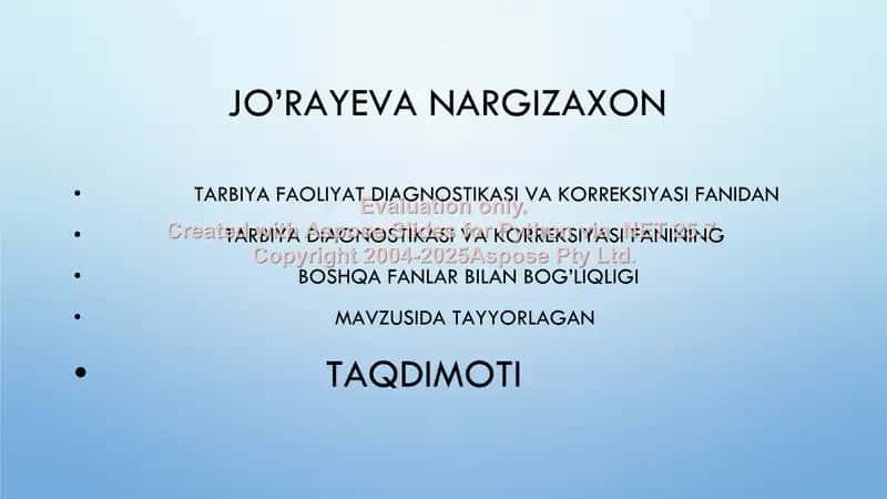 Tarbiya faoliyat diagnostikasi va korreksiyasi fanidan