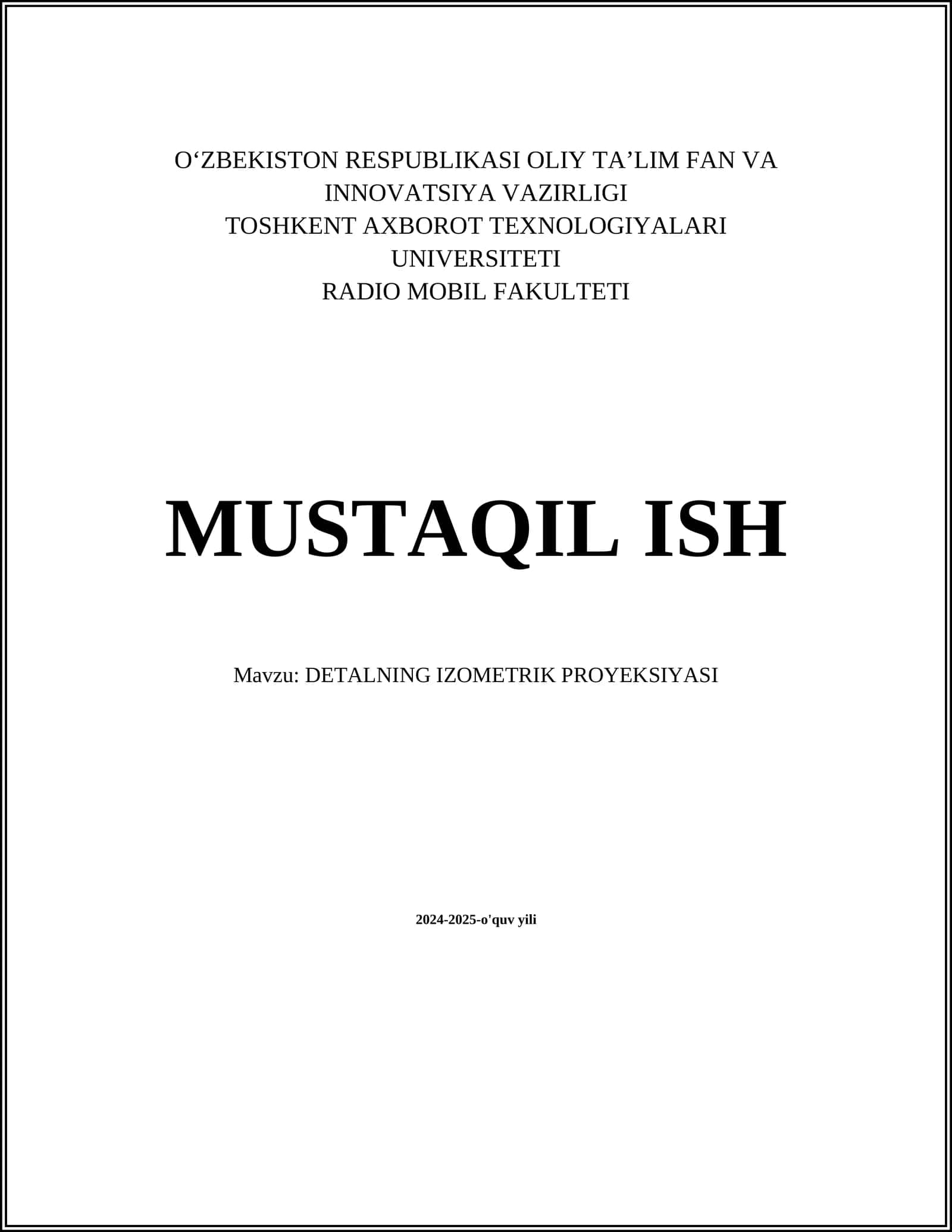 DETALNING IZOMETRIK PROYEKSIYASI