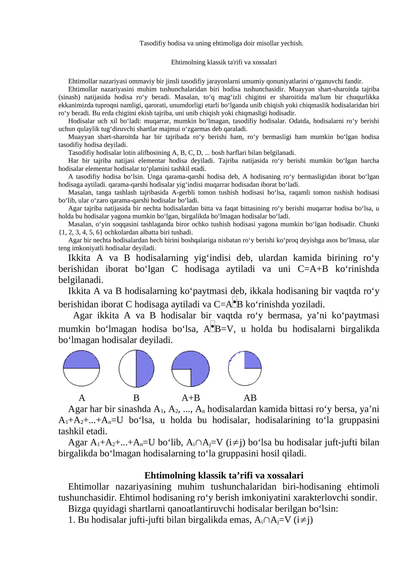 Ehtimollarning tushunchasi
