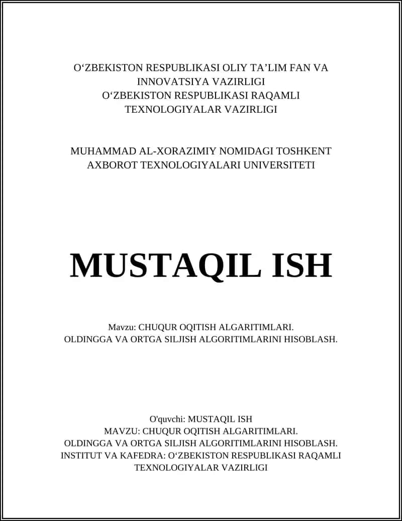 CHUQUR OQITISH ALGARITIMLARI