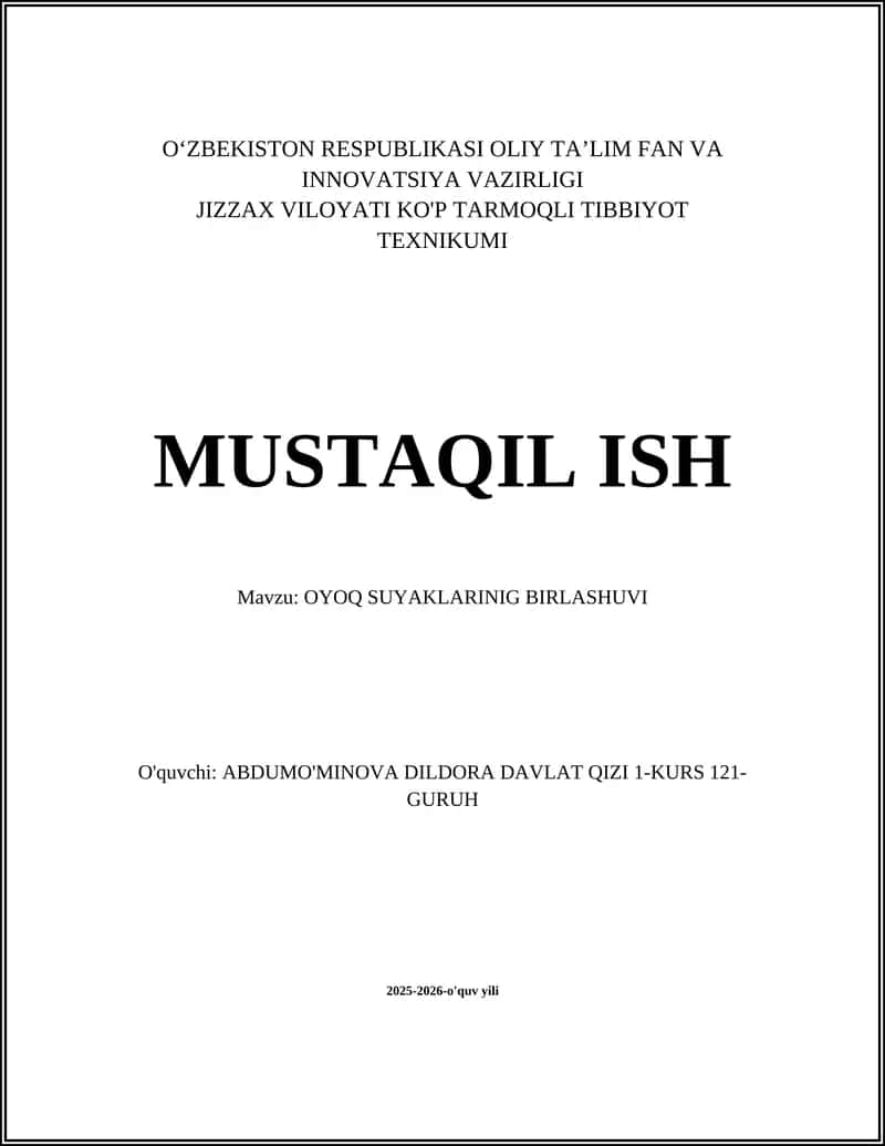 OYOQ SUYAKLARINIG BIRLASHUVI