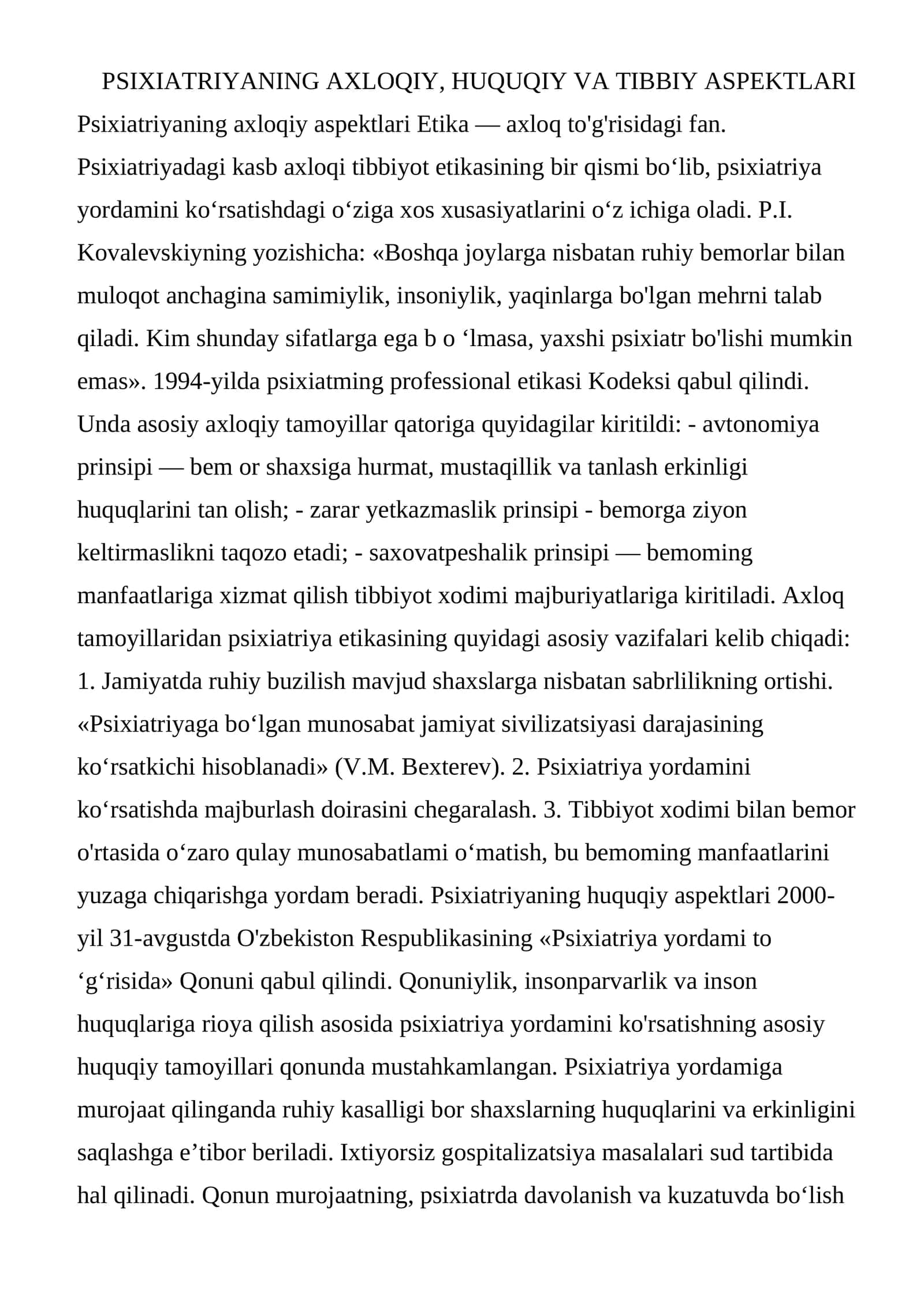 PSIXIATRIYANING AXLOQIY, HUQUQIY VA TIBBIY ASPEKTLARI.docx
