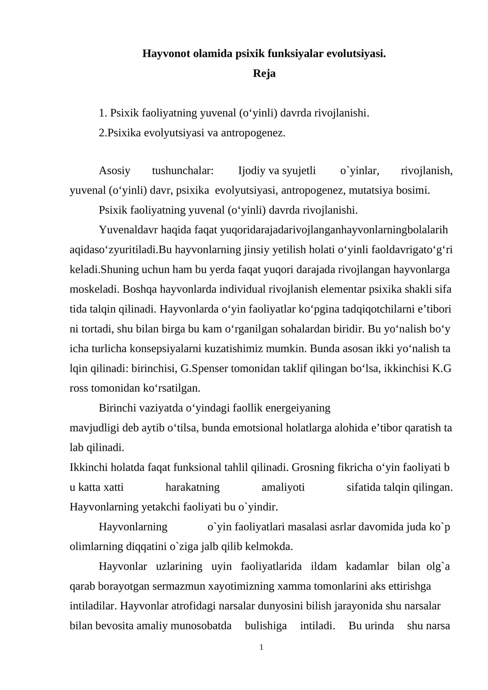 Psixik faoliyatning yuvenal (o‘yinli) davrda rivojlanishi