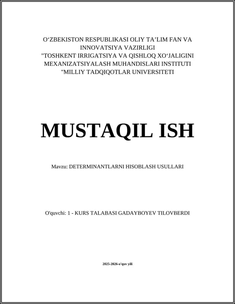 DETERMINANTLARNI HISOBLASH USULLARI