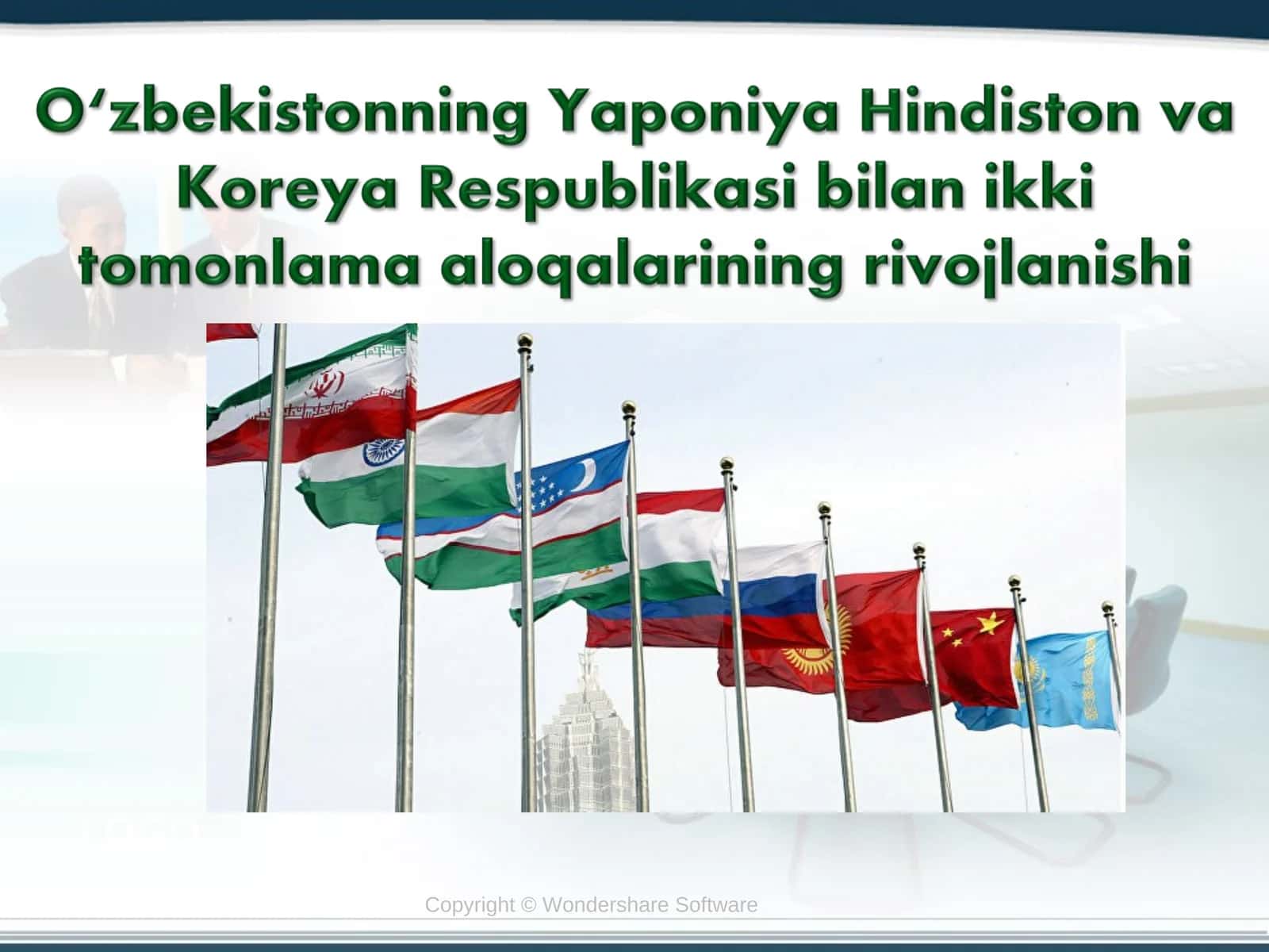 O‘zbekistonning Yaponiya Hindiston va Koreya Respublikasi bilan ikki tomonlama aloqalarining rivojlanishi