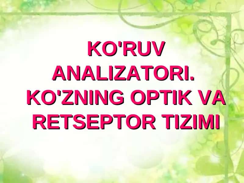 KO'RUV ANALIZATORI. KO'ZNING OPTIK VA RETSEPTOR TIZIMI