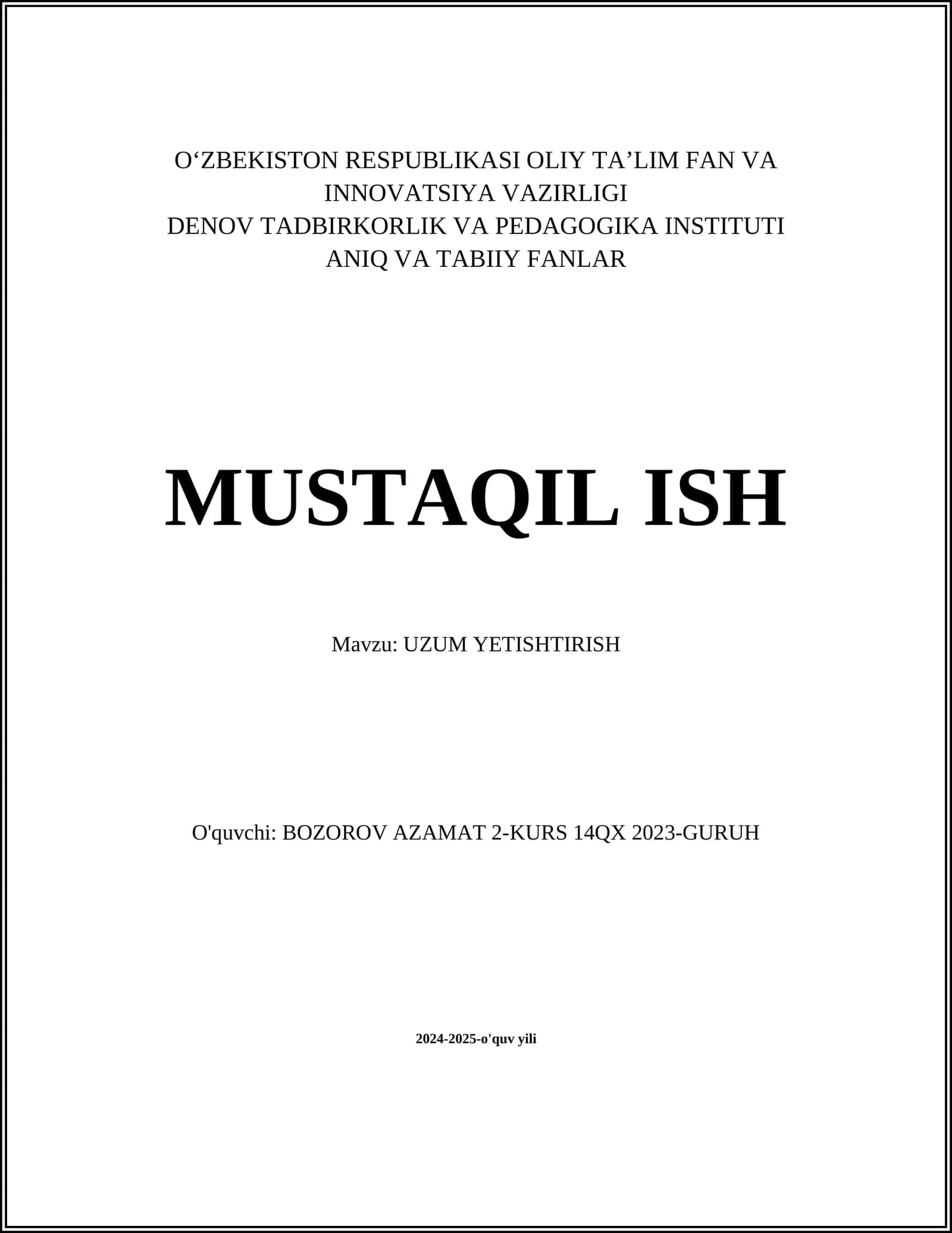 UZUM YETISHTIRISH