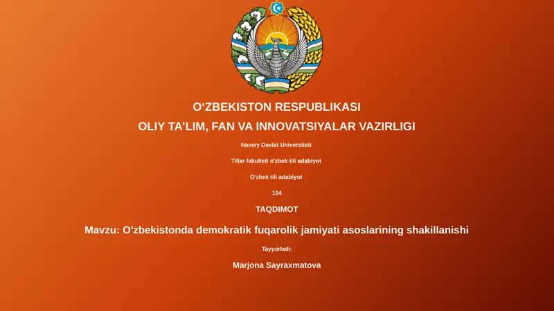 O'zbekistonda demokratik fuqarolik jamiyati asoslarining shakillanishi