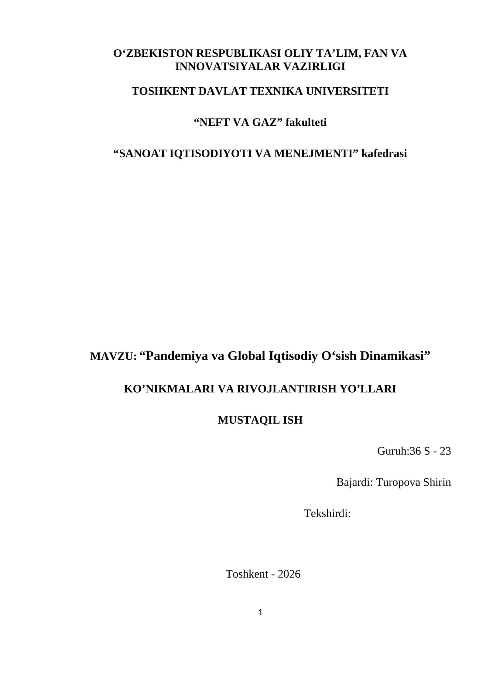 Pandemiya va Global Iqtisodiy O‘sish Dinamikasi