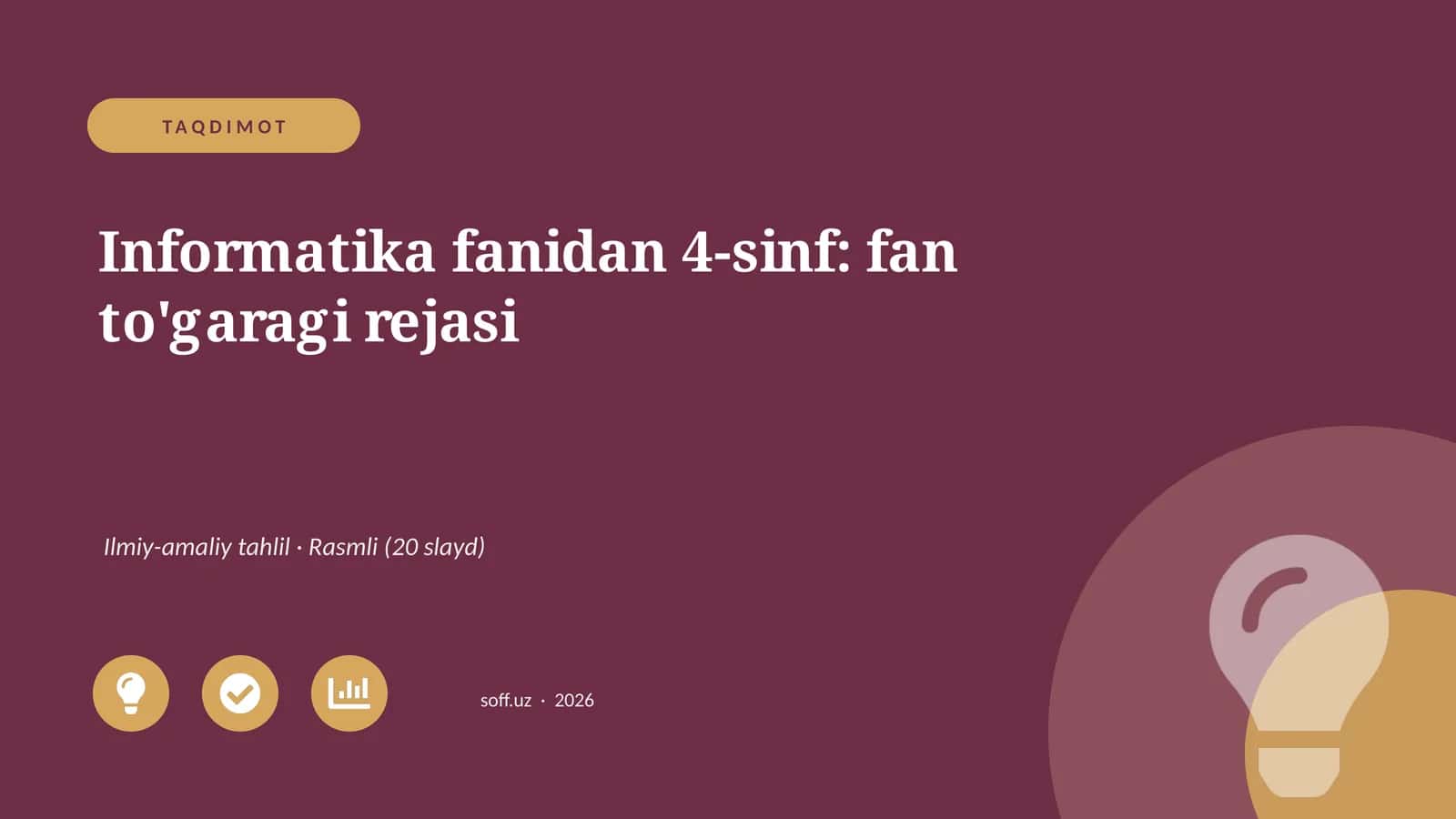 Informatika fanidan 4-sinf: fan to'garagi rejasi