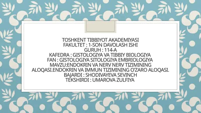 ENDOKRIN VA NERV TIZIMINING ALOQASI