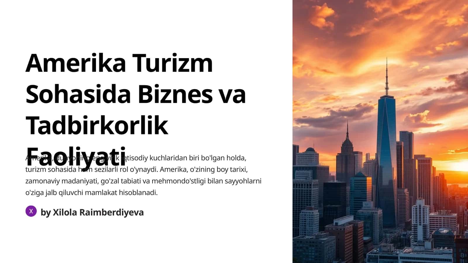 Amerika Turizm Sohasida Biznes va Tadbirkorlik Faoliyati
